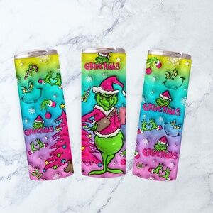 20oz Pink Multicolored Christmas Grinch Leopard Tumbler